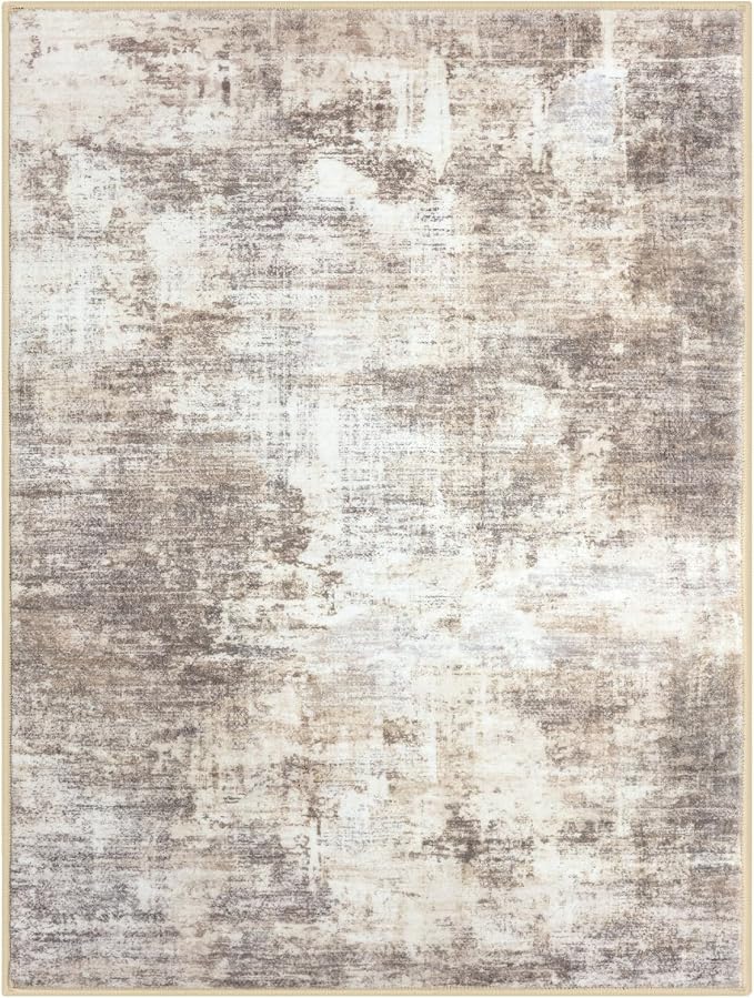 IOHOUZE Abstract Area Rug 3x4 Ft Washable Rugs for Entryway Indoor, Non Slip Kitchen Rug Printed Faux Wool Throw Rugs, Indoor Door Mat for Door Entrance Foyer Living Room, Beige Brown