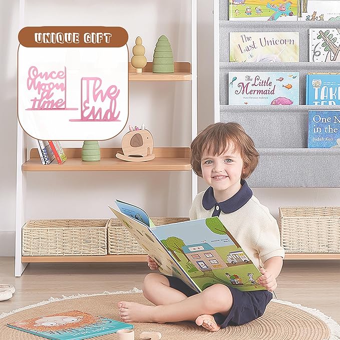 Once Upon A Time Bookends,Metal Decorative Bookends,Once Upon A Time Sign for Bookshelf, Reading Nook, Daycare, Classroom Bedroom Home Office Nursery Decor,Birthday Gift for Boys and Girls (Pink)