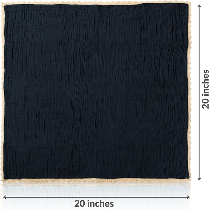 FINGERCRAFT Dinner Cloth Napkin Cotton Muslin Double Gauze 12 Pack with Classic Lace for Everyday Use, Wedding, Party, Christmas, Easter Napkins Cloth are Pre Shrunk and Good Absorbency Black