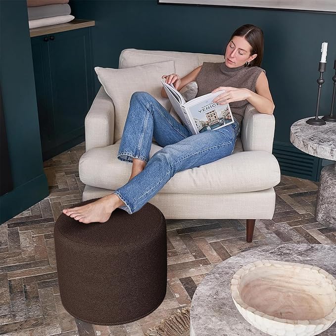 ZICOTO Beautiful Boucle Pouf Ottoman and Foot Rest - Elevate Your Living Room Decor with Lightweight Comfort and Charm - A Modern Foam Stuffed Poof Perfect to Rest Your Feet