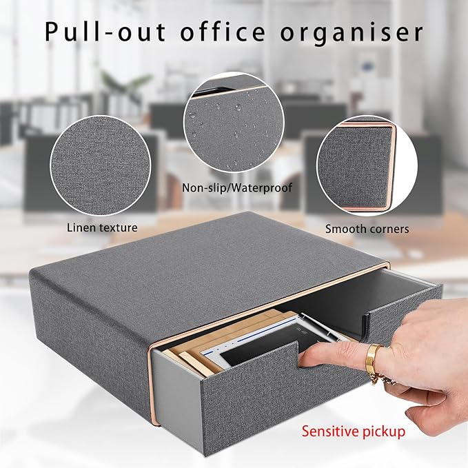 Desk Organizer with Drawer,Stackable Storage 1 Drawer Organizer,PU Leather Handmade Desktop Storage Drawers for A4 Paper/Magazine/Book/Filing/Jewelry/Makeup Home Decor Accessories,Grey