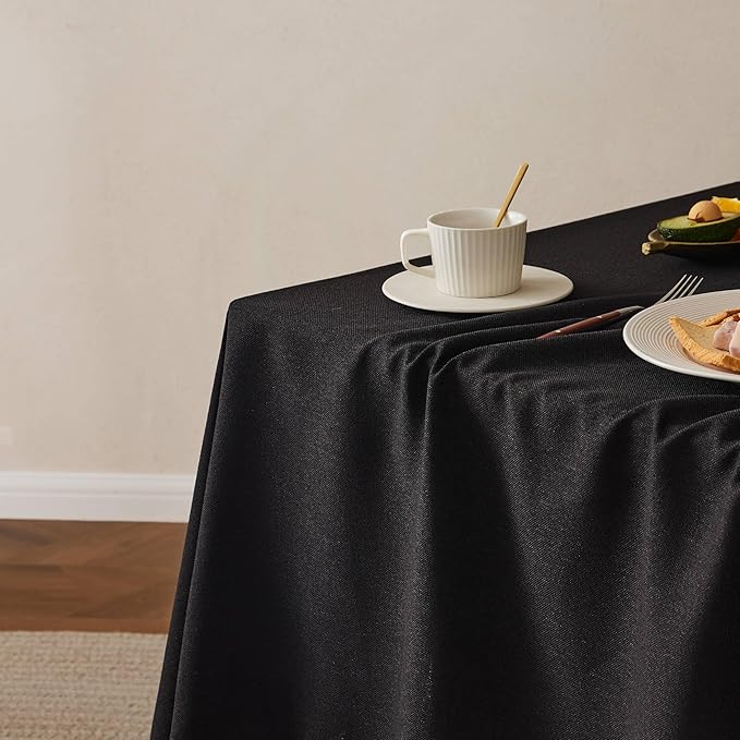 Linen Tablecloth for Rectangle Table, 60x104 Inch Black, Farmhouse Style Black Tablecloth, Water Resistant Burlap Tablecloths for Dining Table Farmhouse Kitchen