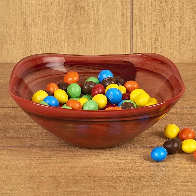 WORLD GIFTS Elegant and Modern Murano Style Art Glass Colorful Centerpiece Squarish Bowl for Home Decor - Pair of Terracotta Alabaster, 6"