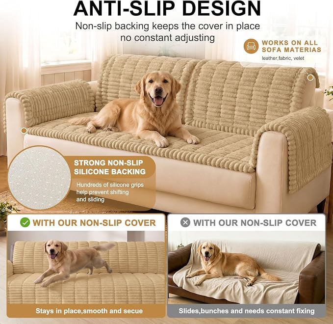Smiry Couch Cover for Dogs, Non Slip Washable Sofa Protector for Pets, Soft Furniture Cover for Pet, Stylish Sofa Covers, Cozy Protect Against Fur, Dirt & Everyday Messes (Camel, 35.4" x 95")