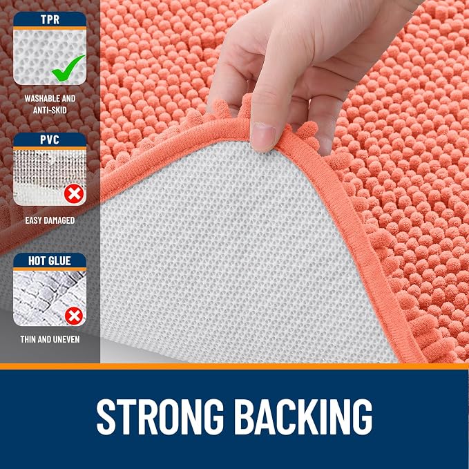 OLANLY Large Bathroom Rugs 47x32, Extra Soft Absorbent Chenille Bath Rugs, Rubber Backing Quick Dry, Machine Washable Bath Mats for Bathroom Floor, Tub and Shower, Home Decor Accessories, Coral