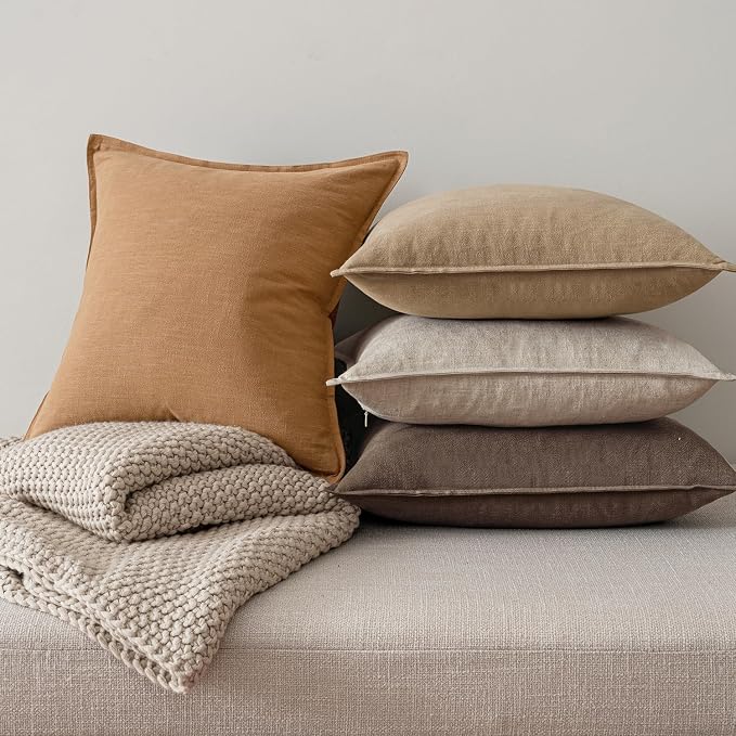 MIULEE Neutral Brown Linen Pillow Covers Pack of 4 Decorative Natural Fall Throw Pillow Covers Soft Accent Boho Farmhouse Couch Pillowcases Modern Spring Decor for Living Room Bed Sofa 12x20 Inch