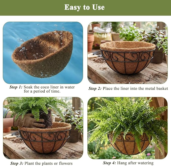 3 Pack Hanging Baskets for Plants Outdoor 14 Inch Metal Hanging Planters with Coco Coir Liner, Round Hanging Flower Basket for Home Garden Patio Balcony Porch