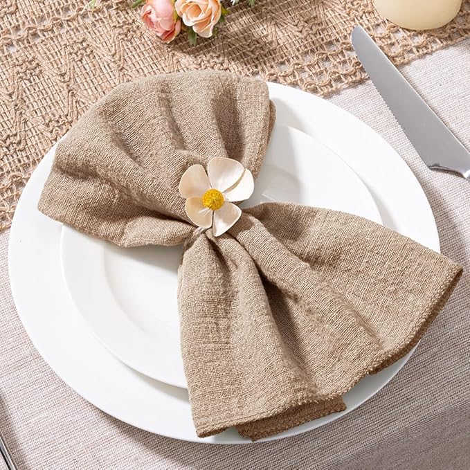 MLMW Boho Napkins Cloth Set of 10 Nude Brown Table Linen Spring Summer Cloth Napkins Bulk Washable Table Napkins 16.5"×16.5" for Wedding Party Baby Bridal Shower Birthday Table Decorations