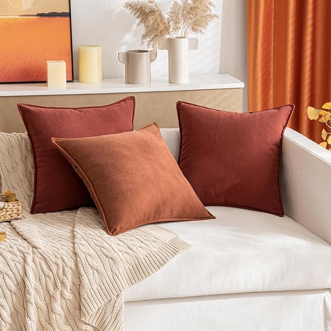 MIULEE Pack of 2 Rust Decorative Pillow Covers 22x22 Inch Chenille Luxurious Couch Throw Pillows Farmhouse Cushion Covers Euro Shams with Elegant Design for Sofa Bedroom Living Room Home Decor