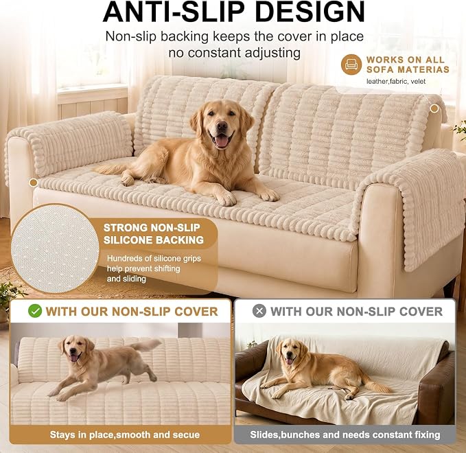 Smiry Couch Cover for Dogs, Non Slip Washable Sofa Protector for Pets, Soft Furniture Cover for Pet, Stylish Sofa Covers, Cozy Protect Against Fur, Dirt & Everyday Messes (Apricot, 35.4" x 82.7")