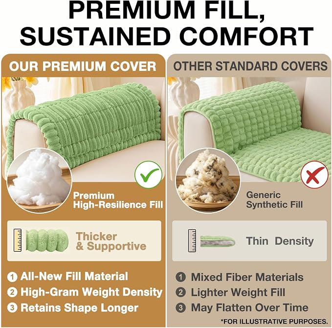 hyha Couch Cover for Dogs Washable, Non Slip Thick Flannel Sofa Protector, Pet Friendly Plush Furniture Cover for Sectional Sofa & Loveseat (Grass Green, 43" x 82.7")