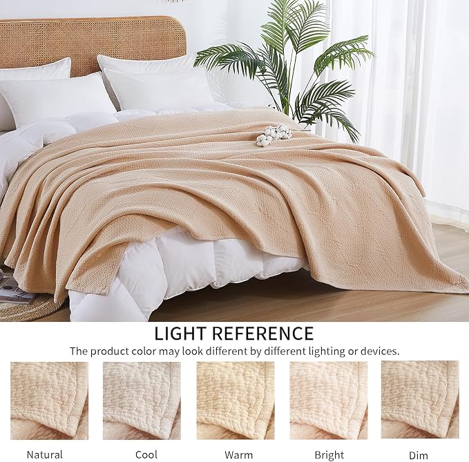 Premium 100% Cotton Blanket – All-Season Soft Breathable Bed Blanket for Queen Size – Lightweight Stylish Textured Throw for Bed– Giftable Cozy Bedding