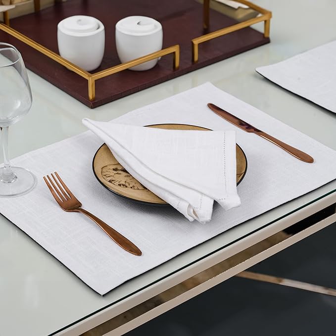White Cloth Napkins Hemstitch – 18x18 Set of 6 | Luxury 100% Cotton Dinner Napkins | Washable Reusable Table Linens for Wedding, Restaurant, Thanksgiving & Christmas