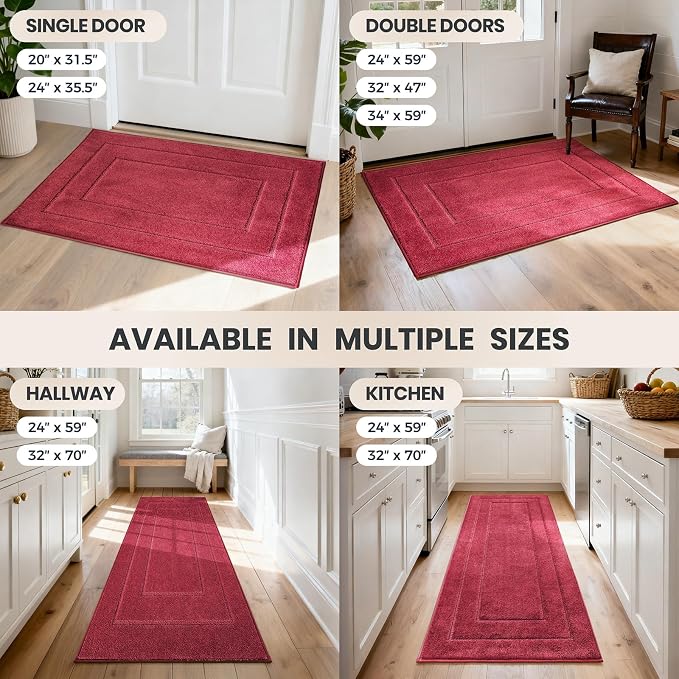 PURRUGS Dirt Trapping Door Mat 32" x 47", Non-Slip/Skid Machine Washable Entryway Rug, Dog Doormat, Super Absorbent Welcome Mat for Muddy Wet Shoes and Paws, Burgundy Red