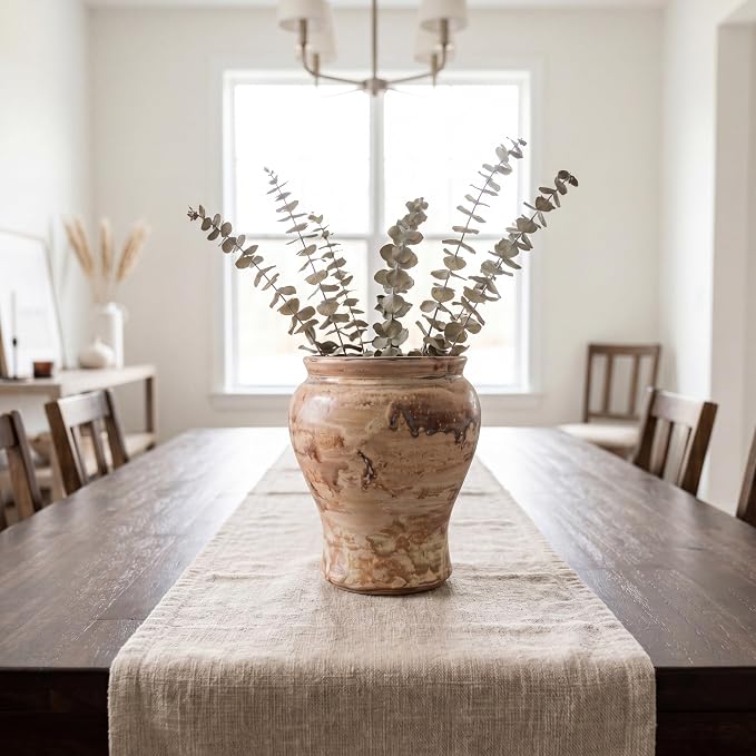 Rustic Farmhouse Ceramic Vase Home Decor, Handmade Vintage Stoneware Clay Pottery Terracotta Textured for Modern Farmhouse, Living Room, Office Desk Table Shelf, Grey and White