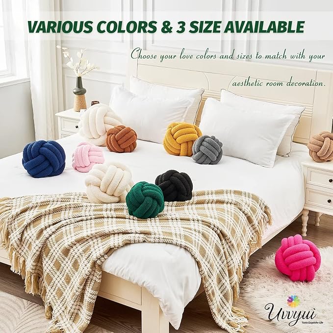 Uvvyui Knot Pillow Ball, Soft Home Decorative Pillows, Round Throw Pillow, Handmade Knotted Plush Pillow, Round Boucle Pillow Cushion (11 Inches Dark Green)