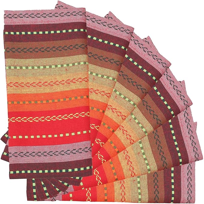 Cloth Napkins,Cotton Napkins,Dinner Napkins Cloth,Dinner Napkins,Cloth Napkins Set of 12 Cotton,Napkins Cloth,Cloth Napkins Cotton,Cotton Dinner Napkins, Salsa Stripe Napkins 18x18 Red Multi