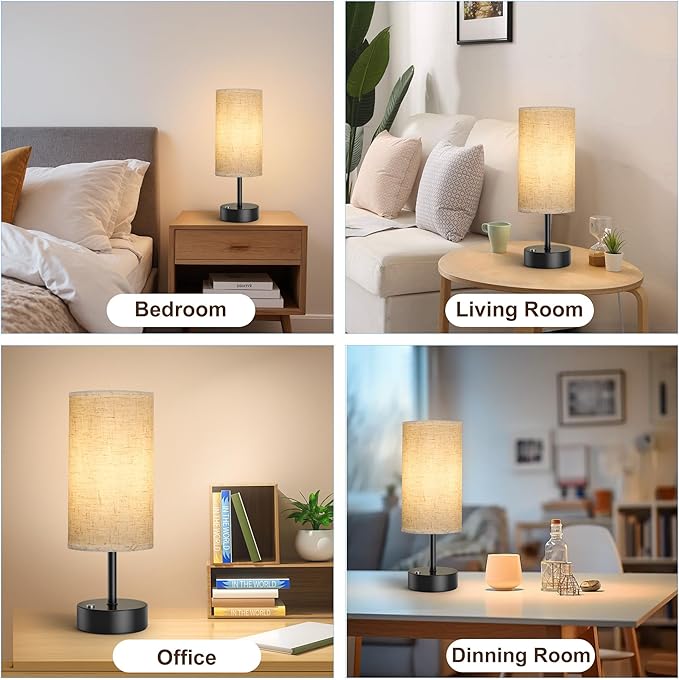 ROTTOGOON Cordless Table Lamp Touch Control Dimmable Small Bedside Table Lamps with Oatmeal Fabric Shade 5000mAh Rechargeable Battery Powered Desk Lamp for Bedroom,Home,Office,Dorm-Black