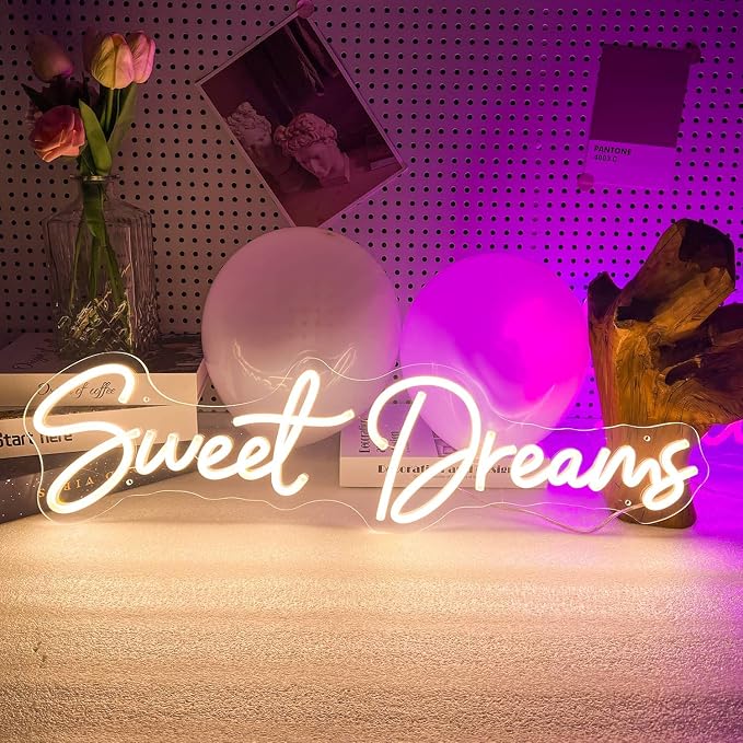 Sweet Dreams Neon Sign Wall Art Decor - 25"x6.4" Sweet Dreams Farmhouse Signs for Room Decor Aesthetic Valentine Party Hanging Decoration