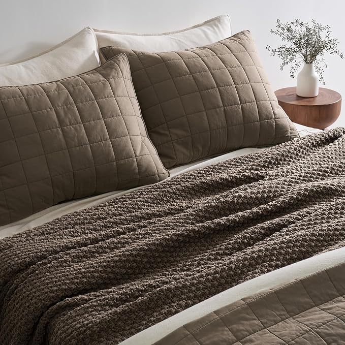 EVERGRACEHOME Chunky Chenille Knit Throw Blanket for Couch, Soft Luxurious Oversized King Moss Stitch Blanket for Bed, Large Cozy Farmhouse Knitted Throw for Sofa, Mocha Brown, 92" x 108"