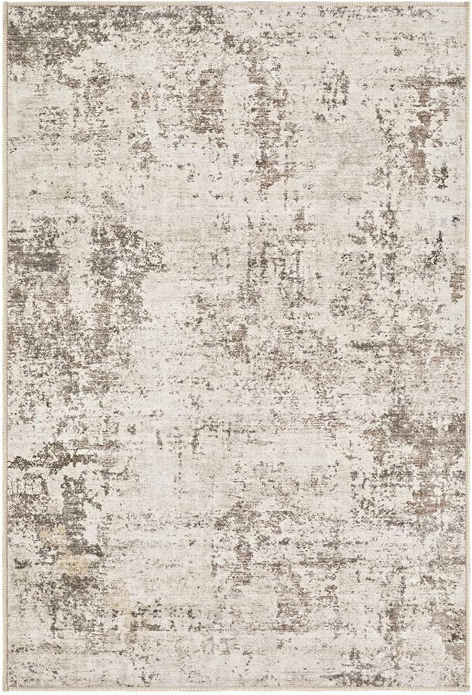 UERMEI 2x3 Entryway Area Rug: Washable Neutral Modern Abstract Small Rug - Non-Slip Low Pile Throw Indoor Carpet for Entrance Kitchen Front Door Mat Bathroom Entry Kids Room - Dark Brown