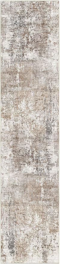 UERMEI 2x10 Washable Runner Rug for Hallway, Non Slip Low Pile Kitchen Carpet, Neutral Modern Abstract Indoor Floor Mat for Entryway Laundry, Kid & Pet Safe High Traffic Area, Brown/Grey/Red