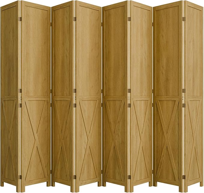 Cozy Castle 8 Panel Folding Room Divider, Solid Wood Privacy Screen, Freestanding Partition Wall, Temporary Wall for Home/Office/Bedroom/Restaurant, Natural