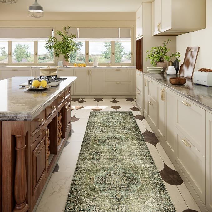 Machine Washable Kitchen Runner Rug: 2'6"x8' Hallway Rug Non Slip Low-Pile Stain Resistant Soft Carpet Runners for Entryway Hallways Kitchen Laundry Room Beside Farmhouse