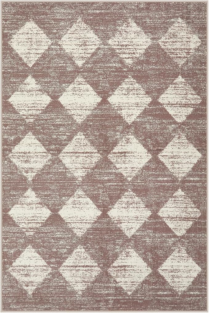 Lahome Zelie Moroccan Treills Area Rug - 2x3 Small Beige Bathroom Rug Door Rugs for Entryway Indoor, Checkered Washable Non Slip Throw Carpet for Bathroom Powder Room Kitchen Bedroom Front Door