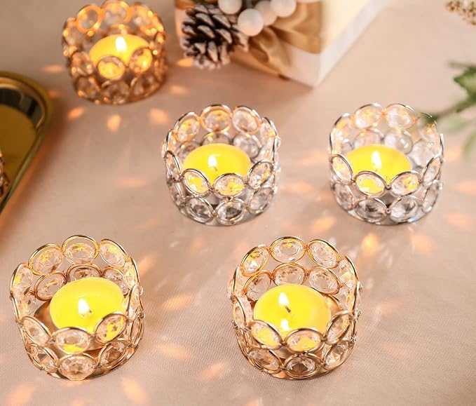 Pack of 20 Gold Crystal Tealight Candleholders - Candlestick Bowls Tea Lamp Candle Holders, Votive Candlestick Holders for Table Centerpieces, Diwali Decorations for Wedding Holiday Party Home Decor