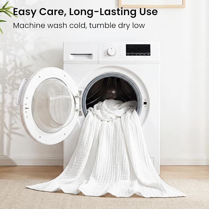 Love's cabin Cooling Muslin Blanket Queen Size, 50% Rayon Derived from Bamboo, 50% Cotton, 4-Layer Lightweight Breathable Summer Gauze Blanket for Bed, Soft for Hot Sleepers and Kids, 90"x90", White