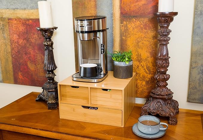 BAMBOO LAND- Extra Large Bamboo K Cup Holder for Counter, 2-Tier K-Cup Organizer Drawer