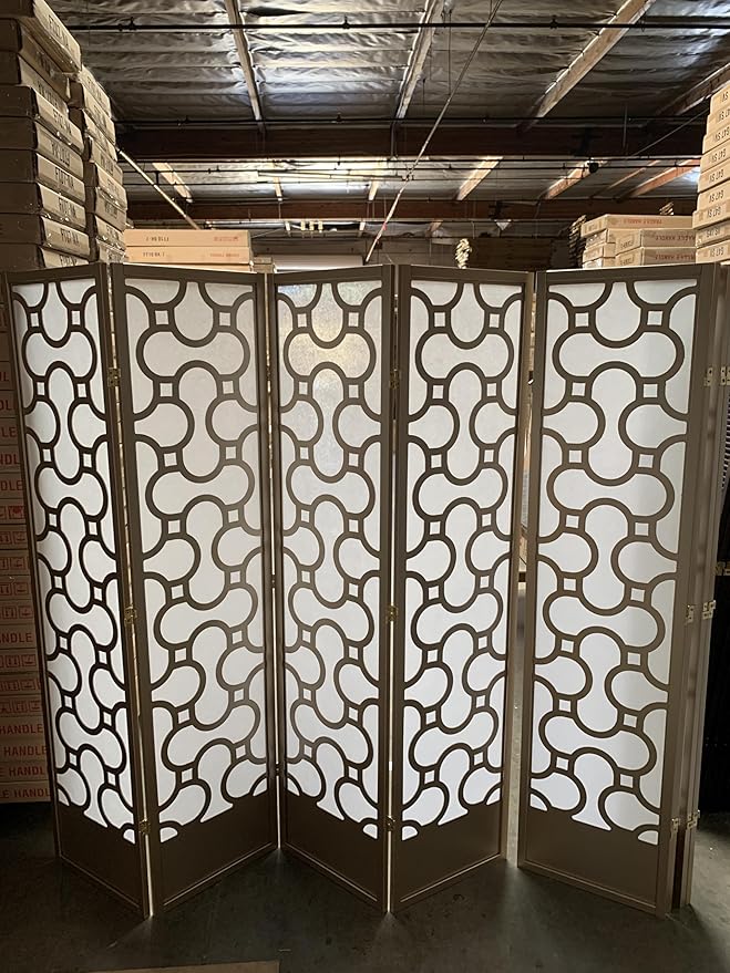 Kinyaku Harmony Grid Room Divider, 3-8 Panels (Gold, 5 Panels)