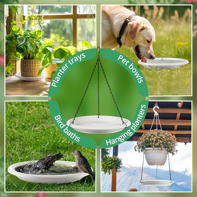 Hanging Planter for Indoor Outdoor Plants, 12" Plant Saucer with Basket Chains, Adjustable Plants Hanger Shelf Decorative Hanging Plant Flower Pot for Window Wall Ceiling Home Decor (5 Pcs,White)
