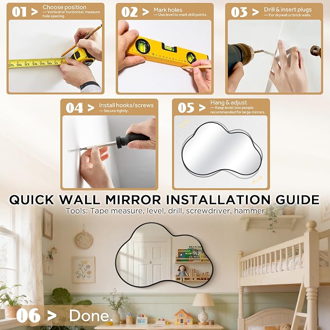 Irregular Wall Mirror with Metal Frame for Living Room, Hallway, Entryway, Bathroom and Dining Room