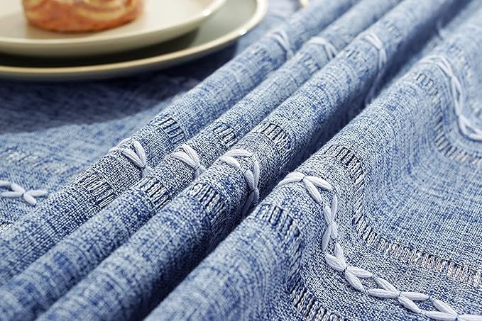 Chassic Square Tablecloth 60 x 60 Inch, Farmhouse Boho Linen Table Cloths, Wrinkle Free & Washable Tablecloths for Dining Tables, Summer Kitchen Decor - Hemstitch Blue