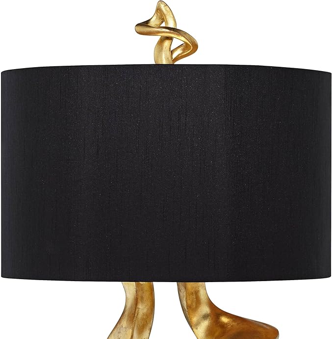 Kathy Ireland Impressions 33" Tall Sculpture Base Large Modern Luxury End Table Lamp Gold Leaf Finish Single Black Shade Living Room Bedroom Bedside Nightstand House Office Home Reading Kitchen