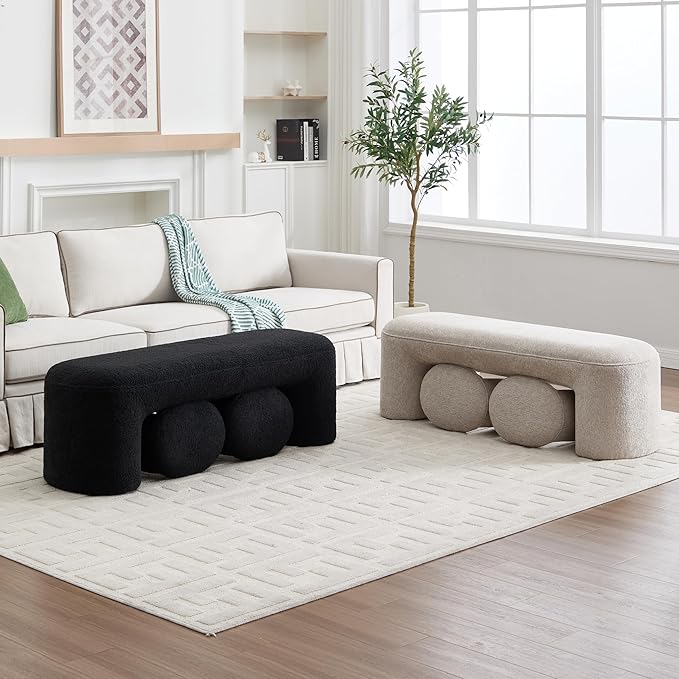 Hyfirm 3-Pieces Modern Upholstered Ottoman Waterfall Bench for Bedroom End of Bed, 53" Chenille Entryway Bench Sets, Comfy Indoor Narrow Window Bench Bed Stool Living Room Bedroom, Oatmeal