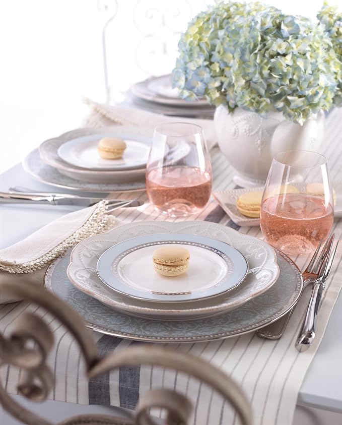 Lenox Dinnerware Set, French Perle White 16-Piece Set, Service For 4, Stoneware Material, Dishwasher Safe, Microwave Safe, Plates, Bowls, Mugs, Plates and Bowls, Dishes (White, 16 Piece)