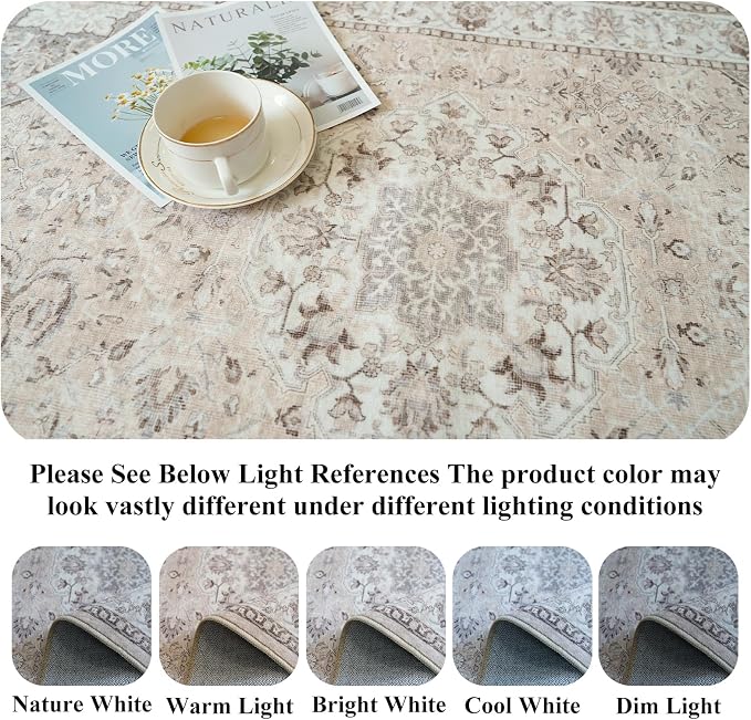 Washable Hallway 3x4 Floor Mats: Farmhouse Non-Slip Kitchen Sink Area Rug Water-Resistant Small Carpet for Living Room Bathroom Thin Soft Doormat Easy-Clean Decorative Rug for Pets Family(3x4,Beige)