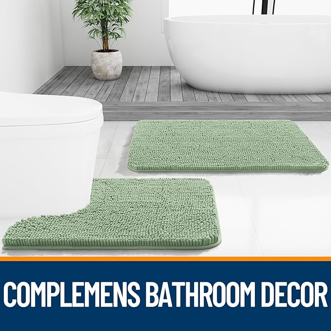 OLANLY Large Bathroom Rugs 47x32, Extra Soft Absorbent Chenille Bath Rugs, Rubber Backing Quick Dry, Machine Washable Bath Mats for Bathroom Floor, Tub and Shower, Home Decor Accessories, Sage Green