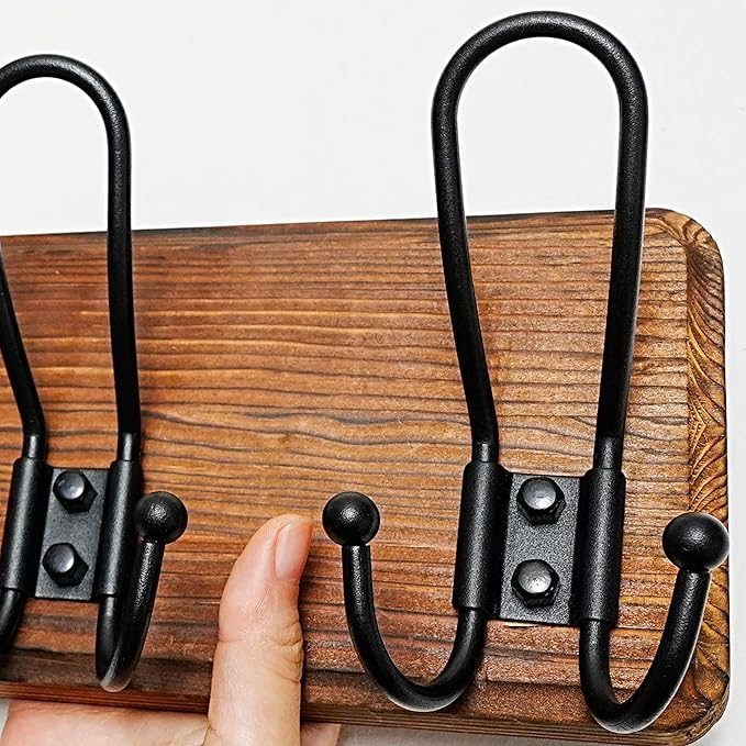 Dseap Coat Rack Wall Mounted - Heavy Duty Farmhouse Rustic Wall Coat Hanger with 5 Wire Hooks for Clothes Hat Jacket Towel, RusticWire, J1-5A, Weathered Brown & Black