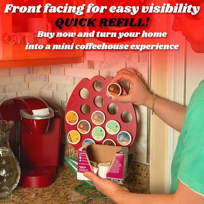 Made Easy Kit Front Facing Countertop Coffee Pods Holder - Compatible with K-Cups Practical meets Whimsical - Coffee Bar Decor for Home Café Kitchen Nook (Red Flower)