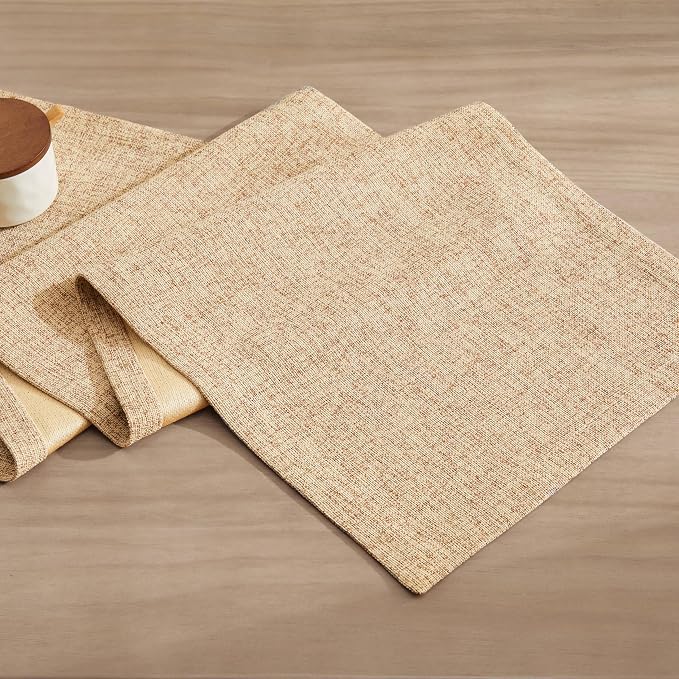 ZeeMart Burlap Style Farmhouse Table Runners 48 Inches Long, Beige Rustic Woven Dining Table Runner for Everyday Use, 14x48 Inches, Oatmeal Beige