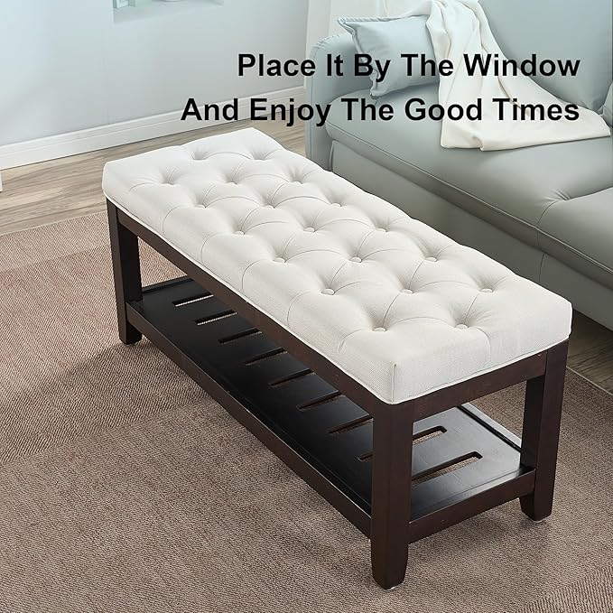 44" Entryway Bench with Shoe Storage, End of Bed Bench, Upholstered Ottoman Storage, 500 LBS Capacity for Entryway, Living Room, Hallway