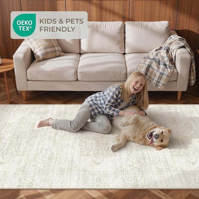 Kitchen Runner Rugs Non Skid Washable - 2.5 x 10 Runner Rug with Anti Slip Backing, Ultra-Thin Soft Rug Runner for Hallway, Bedroom, Living Room (2.5'x10', Beige)