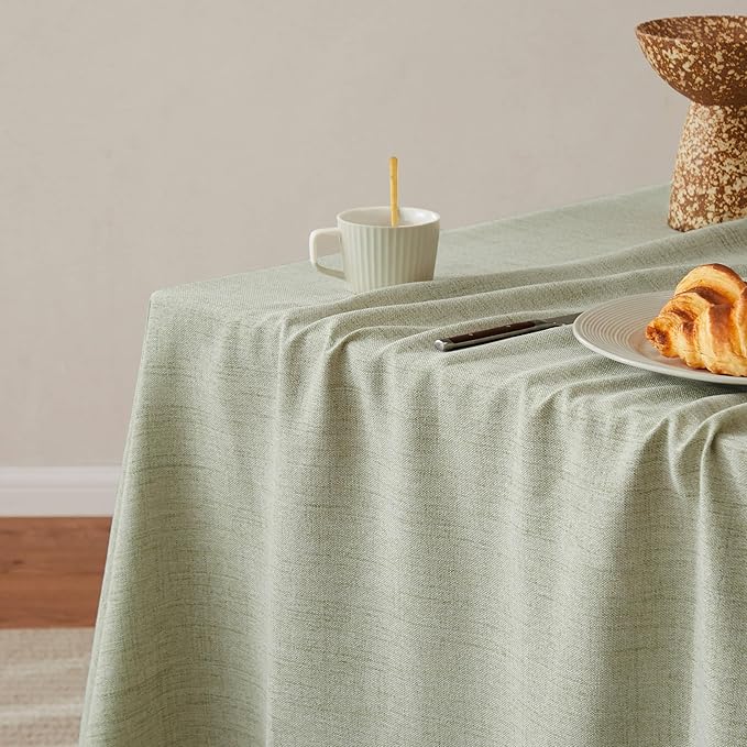 Linen Tablecloth with Tassels, Farmhouse Style Green Tablecloth, Water Resistant Burlap Tablecloths for Square Table, 52x52 Inch Green