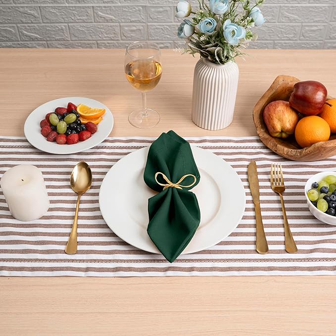 Blue Needles Set of 12 Hemstitch Linen Napkins 100% Cotton Forest Green Cloth Dinner Napkins 18x18 inches, Soft, Reusable, Absorbent, Washable, Ideal for Spring Summer Easter Parties & Everyday Use