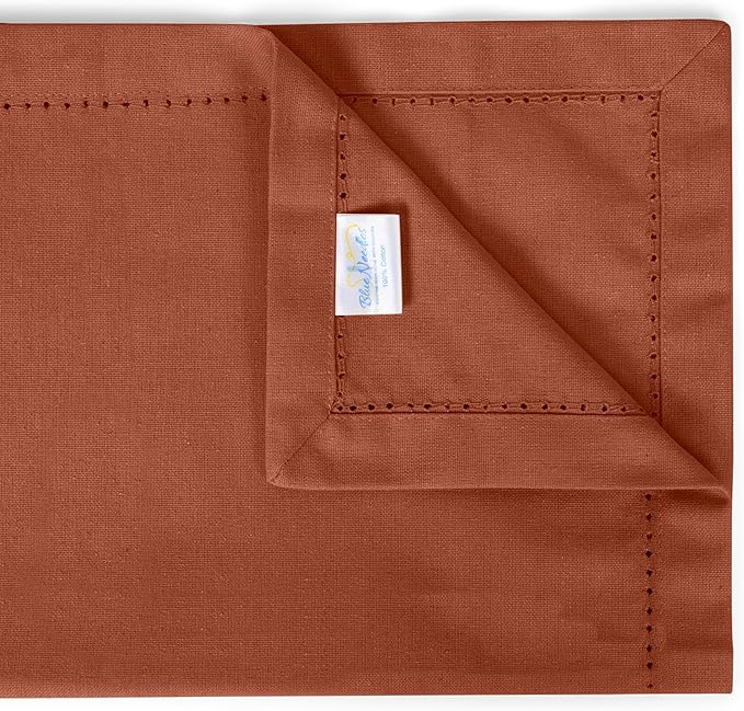 Blue Needles Set of 12 Hemstitch Linen Napkins 100% Cotton Rust Cloth Dinner Napkins 18x18 inches, Soft, Reusable, Absorbent, Washable, Ideal for Spring Summer Easter Events, Parties & Everyday Use