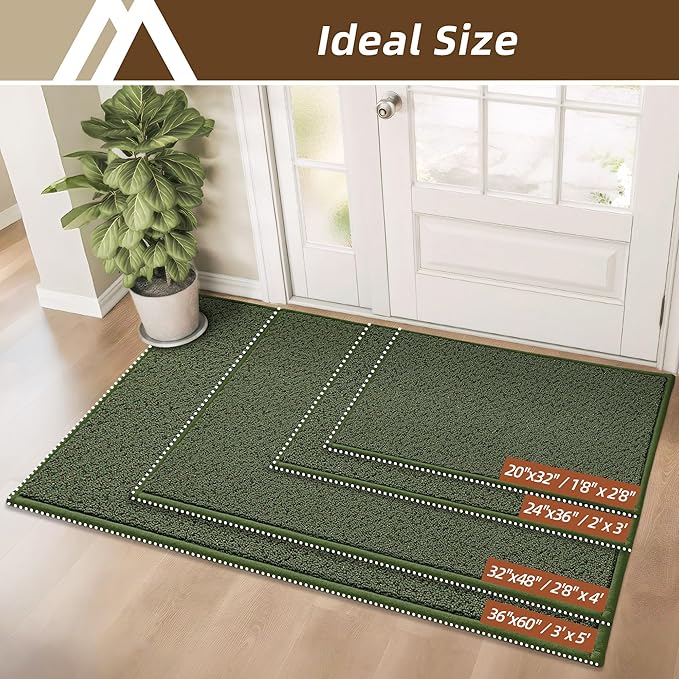COSY HOMEER Door Mat 24"x36" Non Slip Absorbent Entryway Rugs Dirt Trapper Doormats Washable Entrance Mats Low Pile Welcome Floor Mat for Front Back Door and Entry Mats,Green